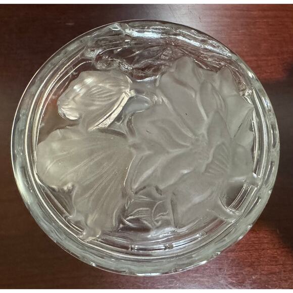 Vintage Floral Tulip Lidded Bowl Pressed Glass Trinket Bowl Candy Dish - Picture 2 of 9